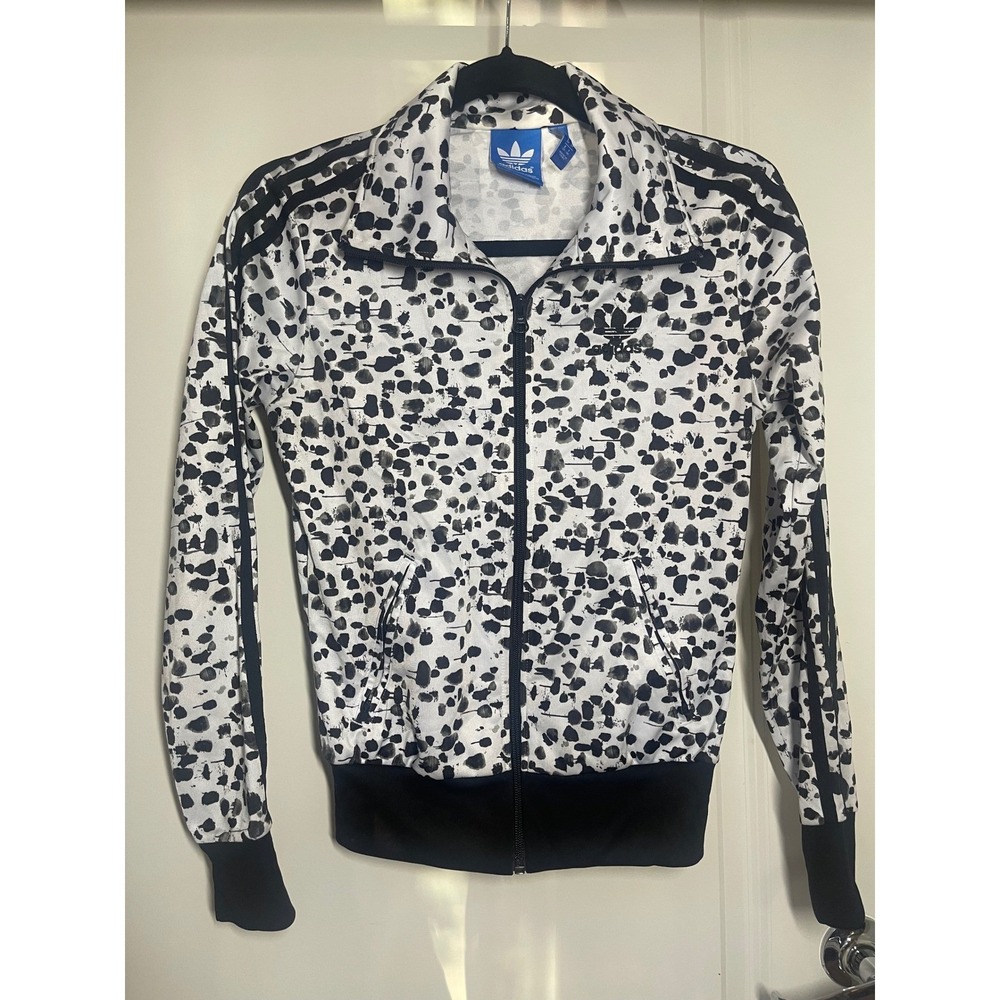 Adidas Originals Women Track Jacket Black White Ink Blot Trefoil Print - Picture 2 of 8